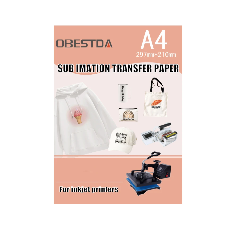 A4 Sublimation Heat Transfer Paper for Polyester Cotton T-Shirt Cushion Fabrics Cloth Mugs Phone Case DIY Printing Desig