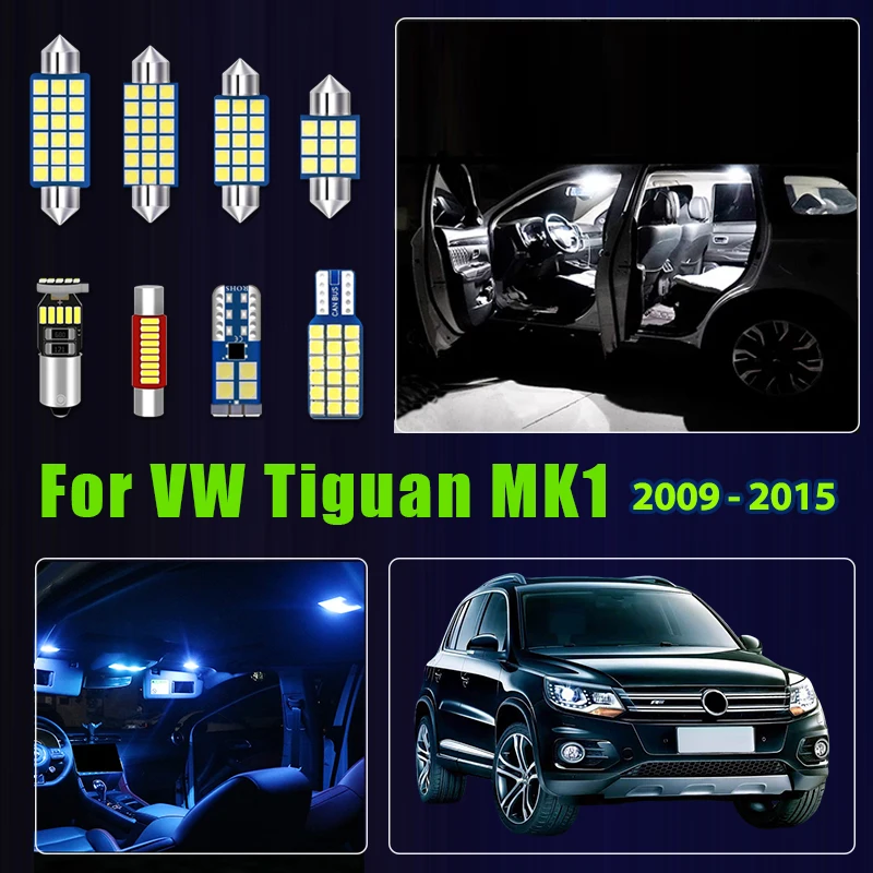 

For Volkswagen VW Tiguan MK1 2009 2010 2011 2012 2013 2014 2015 8pcs Car LED Bulbs Interior Reading Lamp Trunk Light Accessories