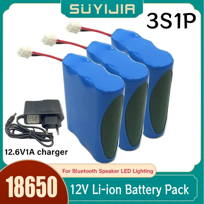 12V Battery 12.6V/11.1V 3500mAh 18650 3S1P Lithium-ion Battery Pack W/ BMS for Backup Power Ups CCTV Camerar Speaker Bluetooth