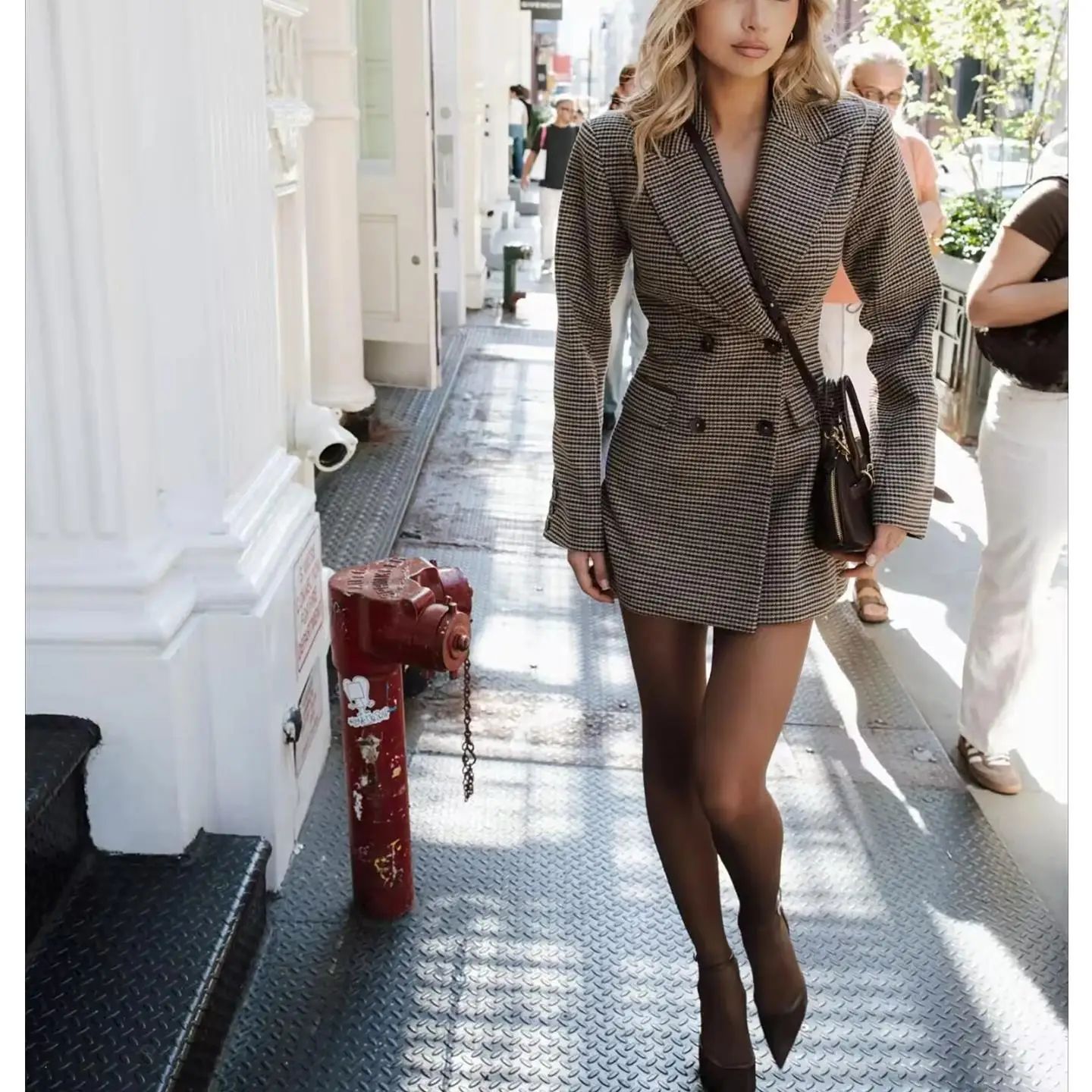 レトロな女性用冬用コート、ロング丈、折り返し襟、柄入り、ミドル丈スーツ、通勤に便利