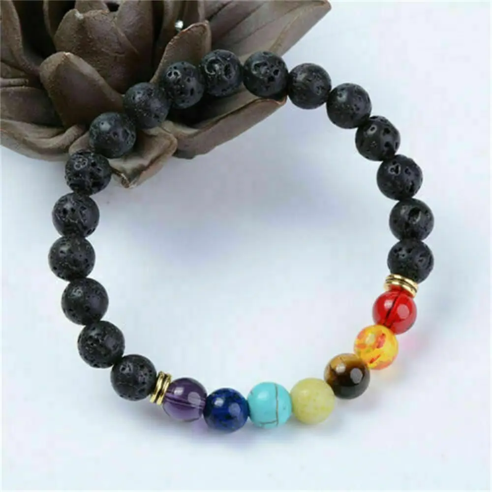 7 Chakra Bracelet Volcanic rock Bead Bracelet Reiki Buddha Mala Anxiety Healing Bangle for Men Women