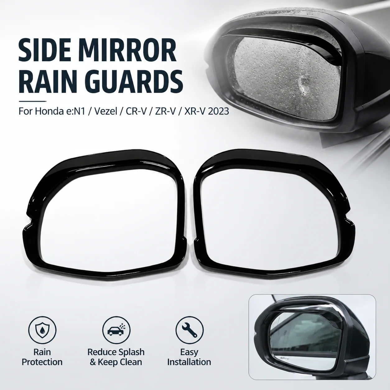 For Honda e:N1 Vezel CR-V ZR-V XR-V 2023 Side Mirror Rain Guards Pair Black