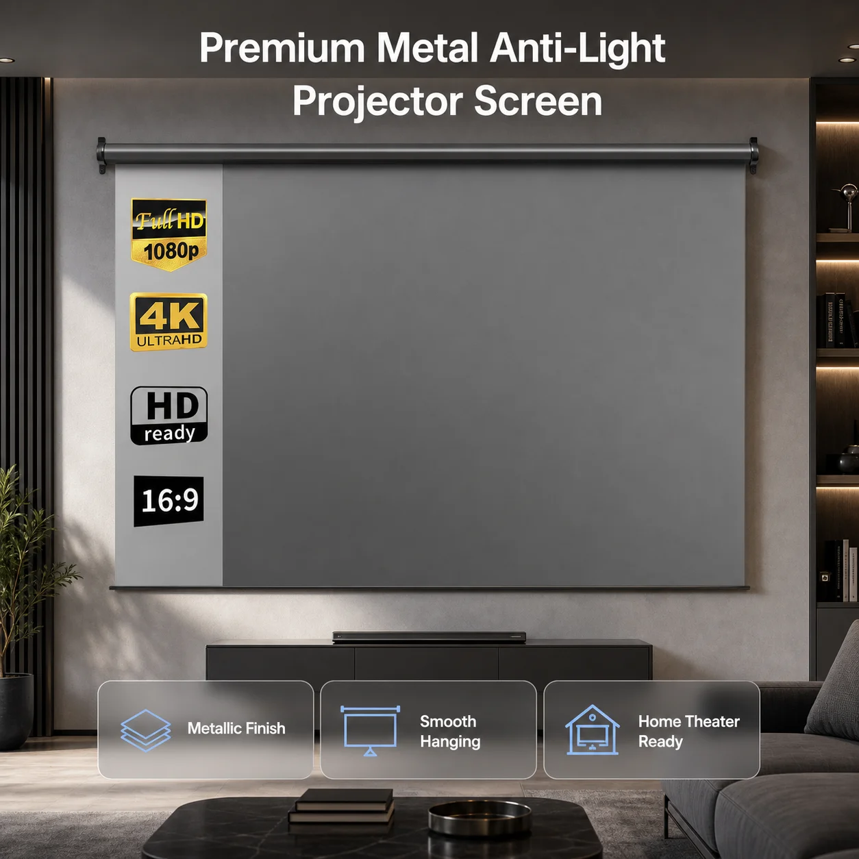 Home Cinema Blanc - 16:9 Foldable Metal Anti Light Screen