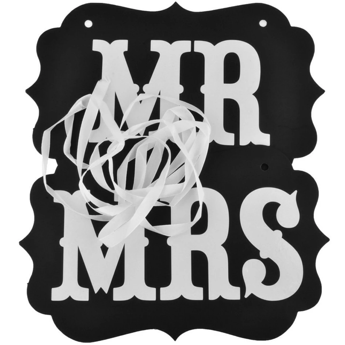 

1 Set Paper Mr Mrs Signs White Silk Ribbons Hanging Photos Notes Decor Bride Groom Chair Signs Handheld Photography Props