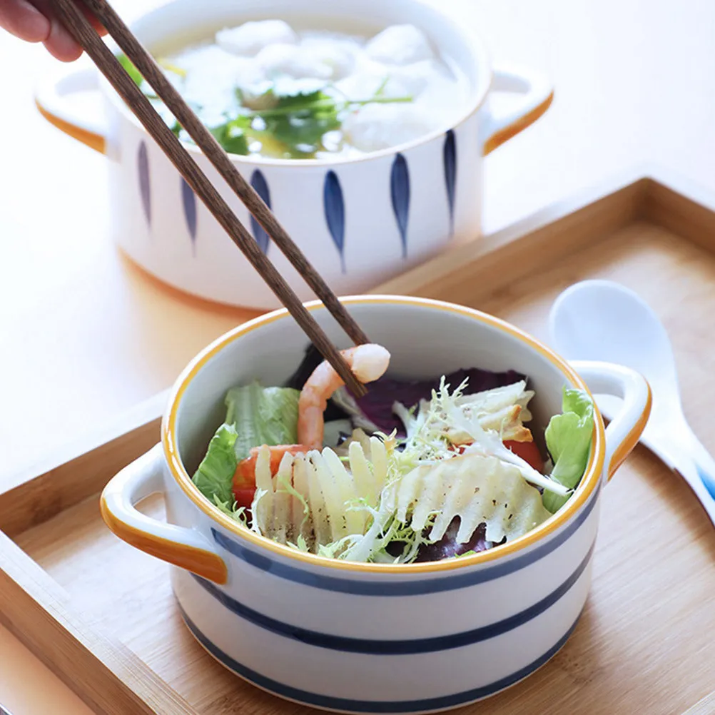 

Керамическая миска с двумя ручками, 1 шт., премиум-класса, прочная, с гладкой поверхностью, штабелируемая, экономит место, простой элегантный дизайн, легко моется.