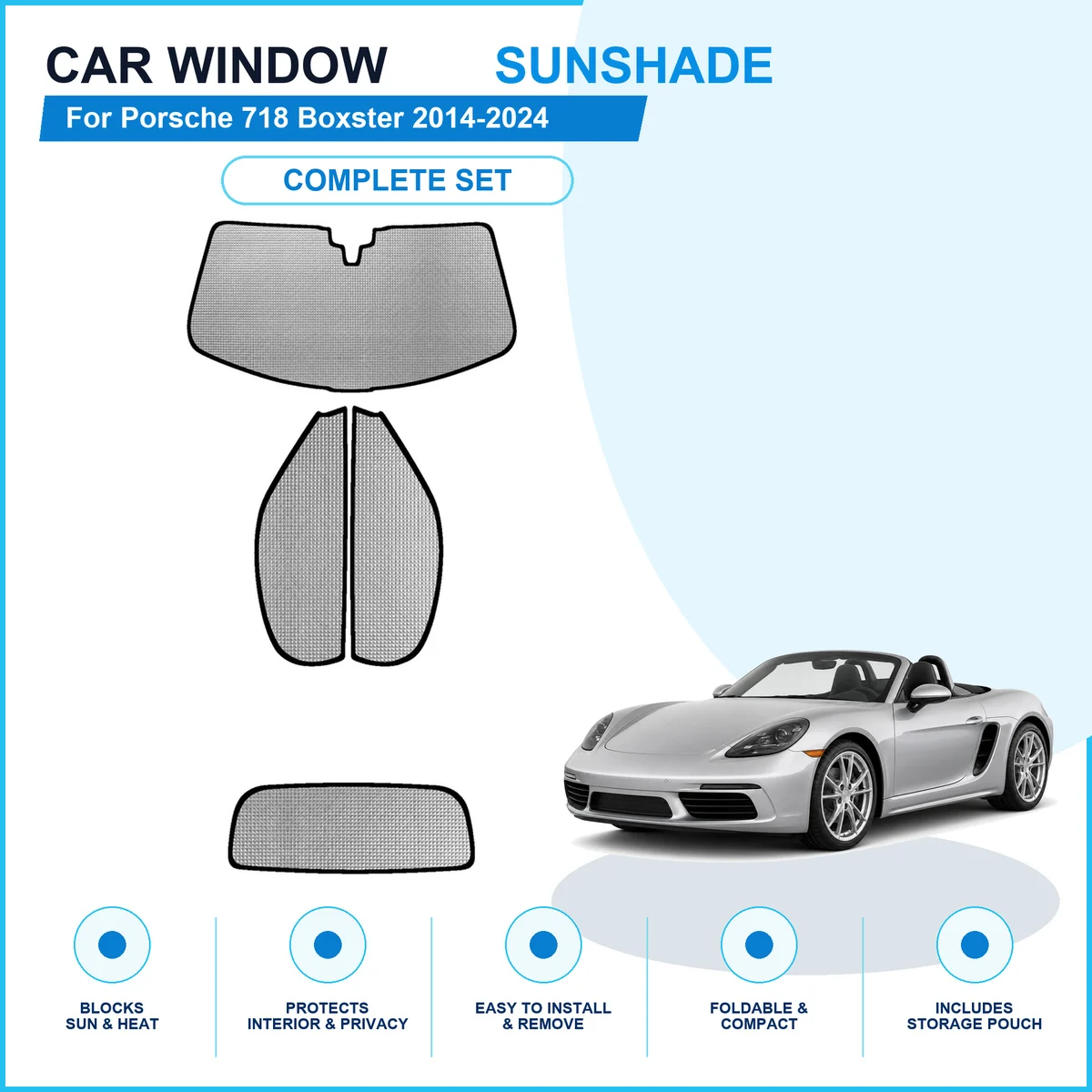For Porsche 718 Boxster 2014-2024 Custom Full Set Window Sunshades Aluminum Foil Suction Cup Anti UV Privacy