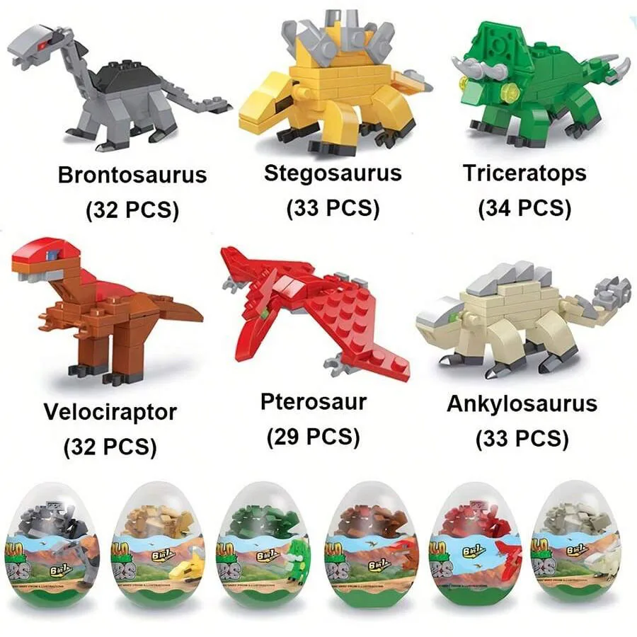 Zdeformowane klocki dla dzieci Dinozaury Twist Egg Zabawka do montażu dla dzieci Triceratops Sześć jajek Może zrobić duży dinozaur