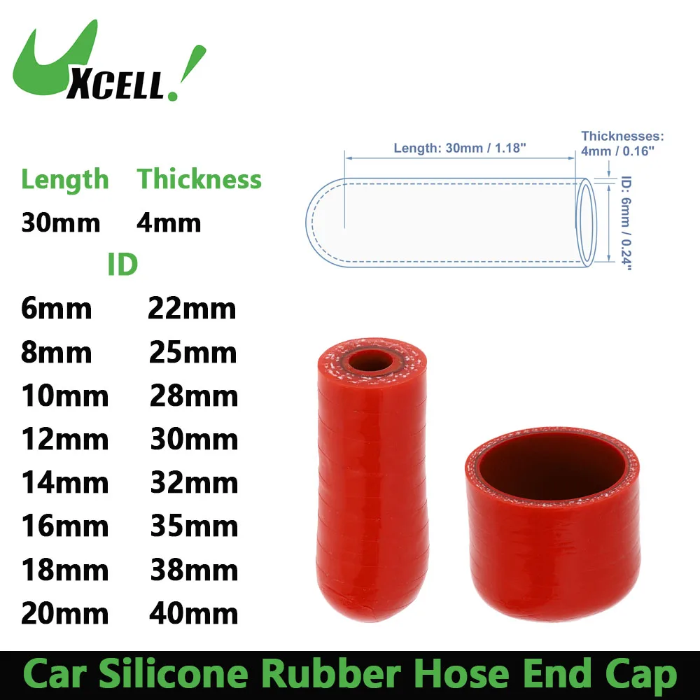 UXCELL 30mm Length 6/8/10/12/14/16/18/20/22/25/28/30/32/35/38/40mm ID Red Car Silicone Rubber Hose End Cap 1 Pcs Multi Size
