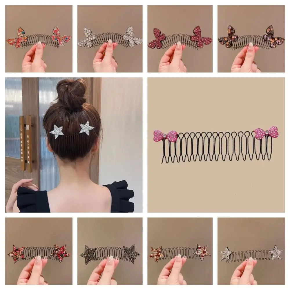 

Fresh Rhinestone U Shape Hair Styling Comb Star Bow Fixed Combs Butterfly Teeth Invisible Extra Hair Holder Lady