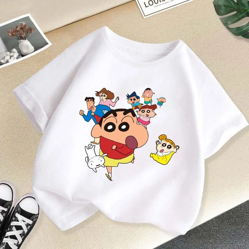 Crayon Shinchans Children Short Sleeve T Shirt Boys Girls Summer Crew Neck Tops Anime Cartoon Print Cotton Tees Casual Clothing