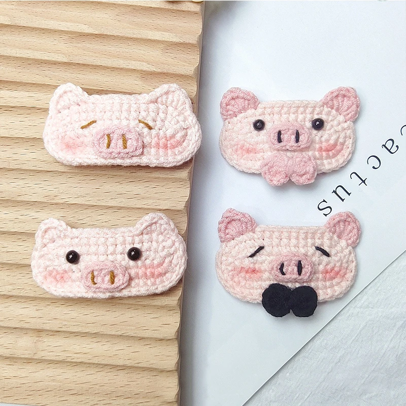 Pinza de pelo de ganchillo de cerdo Rosa Kawaii para niña, pasadores de dibujos animados lindos hechos a mano, horquilla de punto, accesorios para el cabello, decoración