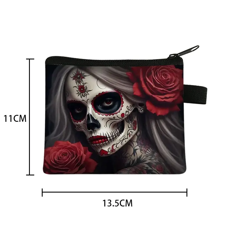 Mexiko Totenkopf Muster Geldbörse Blume Heiliger Tod Geldbörsen Kreditkarte Geldbeutel Santa Muerte Mini Beutel Kleine Aufbewahrungstaschen Geschenk – Detail 4
