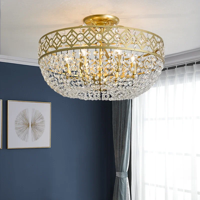 

American crystal ceiling creative light luxury bedroom lamp post modern living room dining room lamp simple lamp