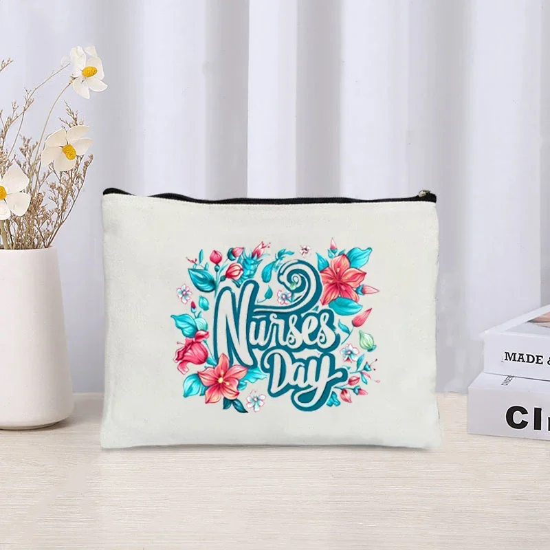 Nurses Day Flower Thanks Printed Cosmetic Bag Skin Care Products Organizer Office Supplies Storage Pencil Bag Gift Makeup Case