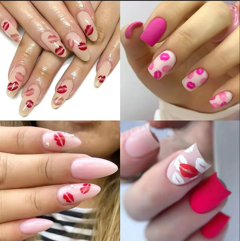 Decalcomanie per nail art 3D San Valentino Rosso Rosa Viola Labbra sexy Adesivi per unghie Decorazione per manicure per unghie