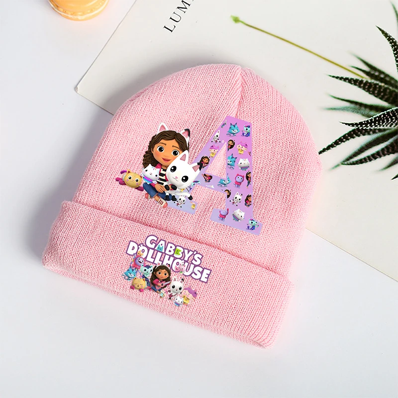 Gabby Dollhouses Girls Knitted Hats Cartoon Letters Children Headgear Cotton Winter Cute Woolen Cap Anime Kids Birthday Gifts