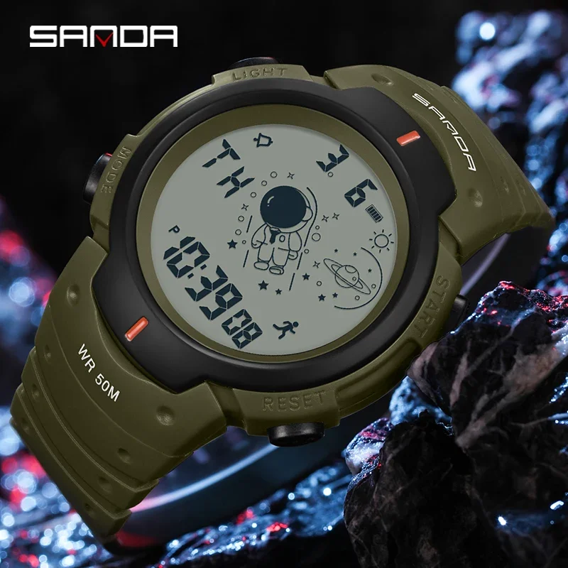 SANDA 2155 Outdoor Digital Sports Male Student Male LED Watch Multi functional Electronic Night Light Waterproof Reloj Hombre