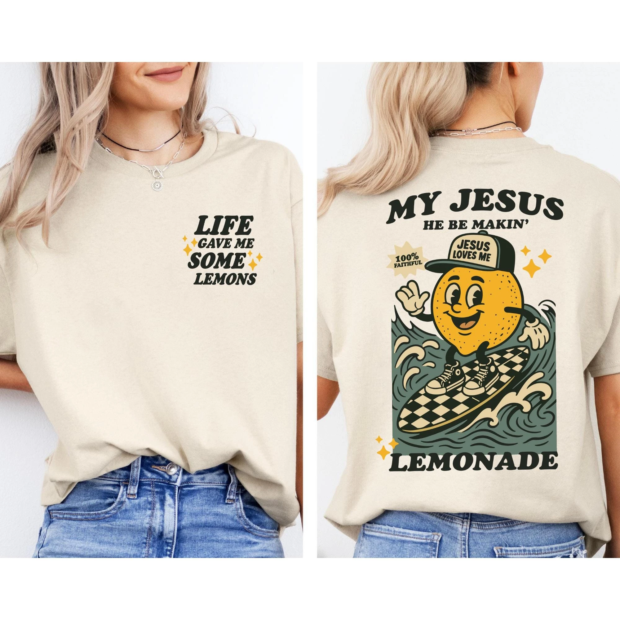 1pc Cute Lemonade Christian Life Gave Me Some Lemons Cotton T shirt Unisex Men Women Kids Streetwear Casual Short Sleeve Tops