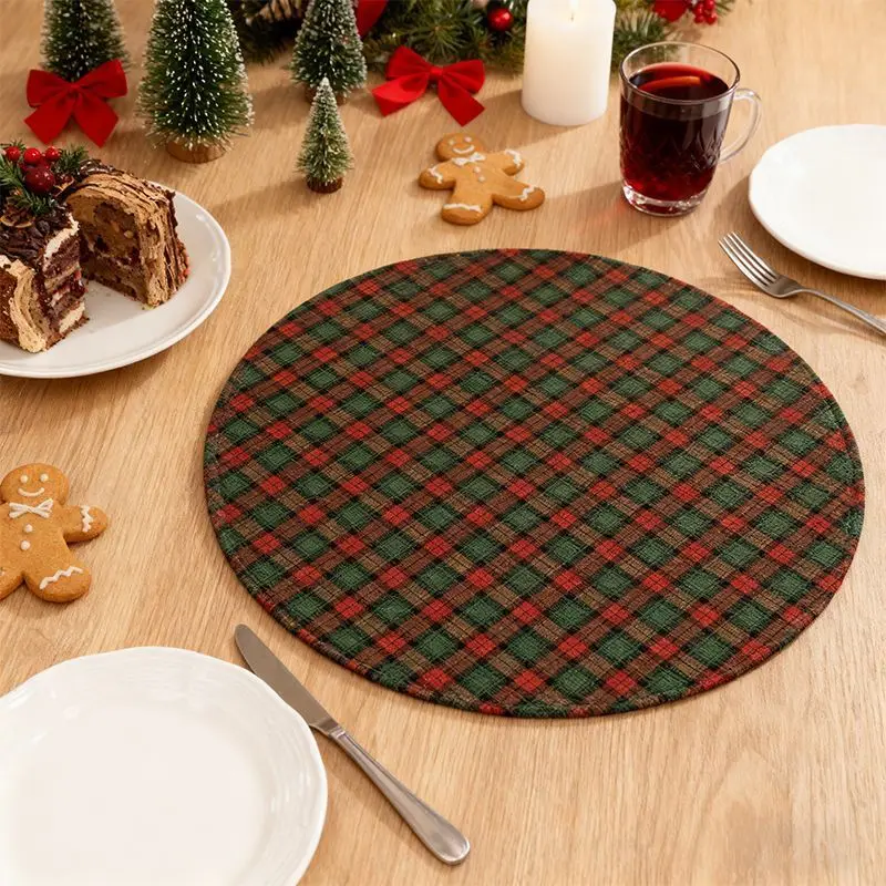 VIKAMA Round Santa Claus Village Town Christmas Table Mat Placemat Kitchen Decor Dining Room Festive Soft Durable Cozy Aesthetic