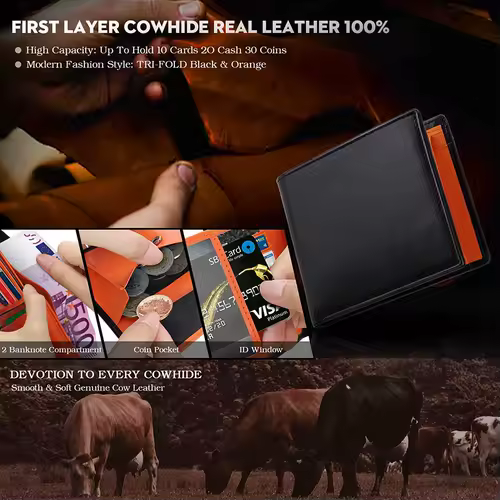 Wallets Mens Slim RFID Blocking with Coin Pocket  2 Banknote Compartments 10 Credit Card Holders Wallet for Men - Image 4