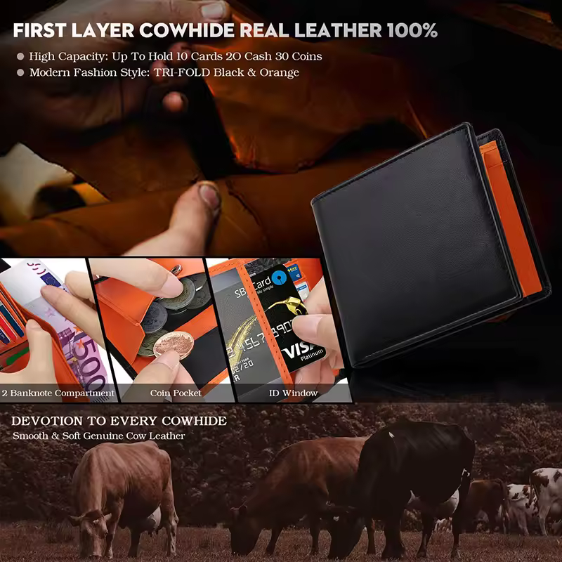 Wallets Mens Slim RFID Blocking with Coin Pocket  2 Banknote Compartments 10 Credit Card Holders Wallet for Men - Image 4