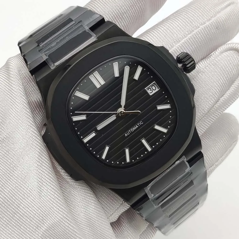 40MM Square Black Case Automatic Watch NH35 Calibre Luminous Sapphire Crystal Date Mechanical Men\'s Watch Steel Strap