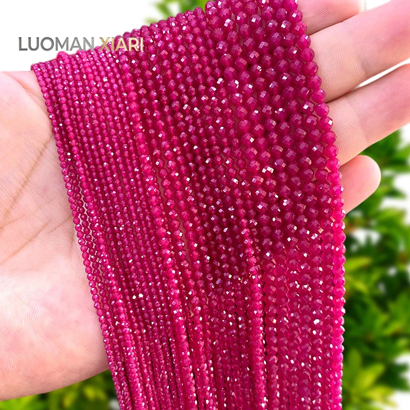 2 3 4MM Natural Stone Faceted Gem Lab-Grown Ruby Round Spacer Beads for Jewelry Making Diy Bracelet Charms Accessories 15''