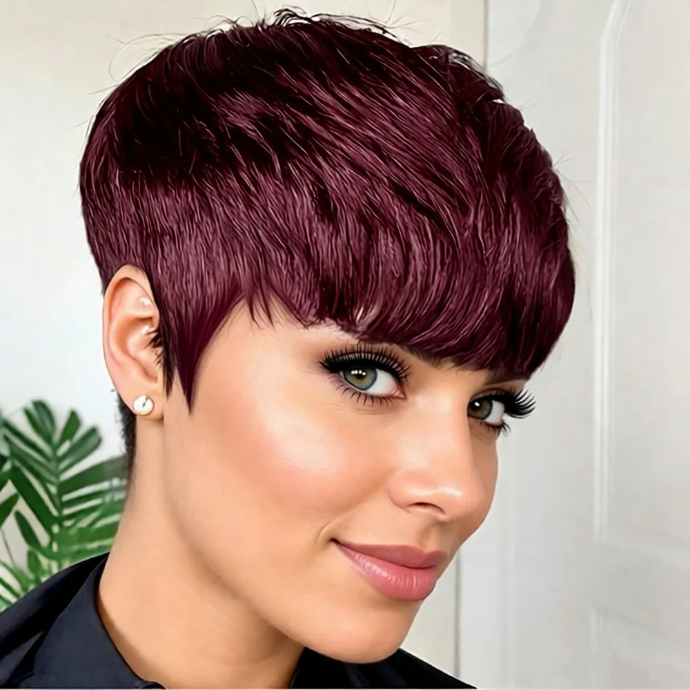 

Короткий парик-пикси из натуральных волос Remy, 6 дюймов, цвет 4/99J/натуральный черный, парик-пикси из человеческих волос для женщин, прямой, плотность 150%, машинное изготовление.