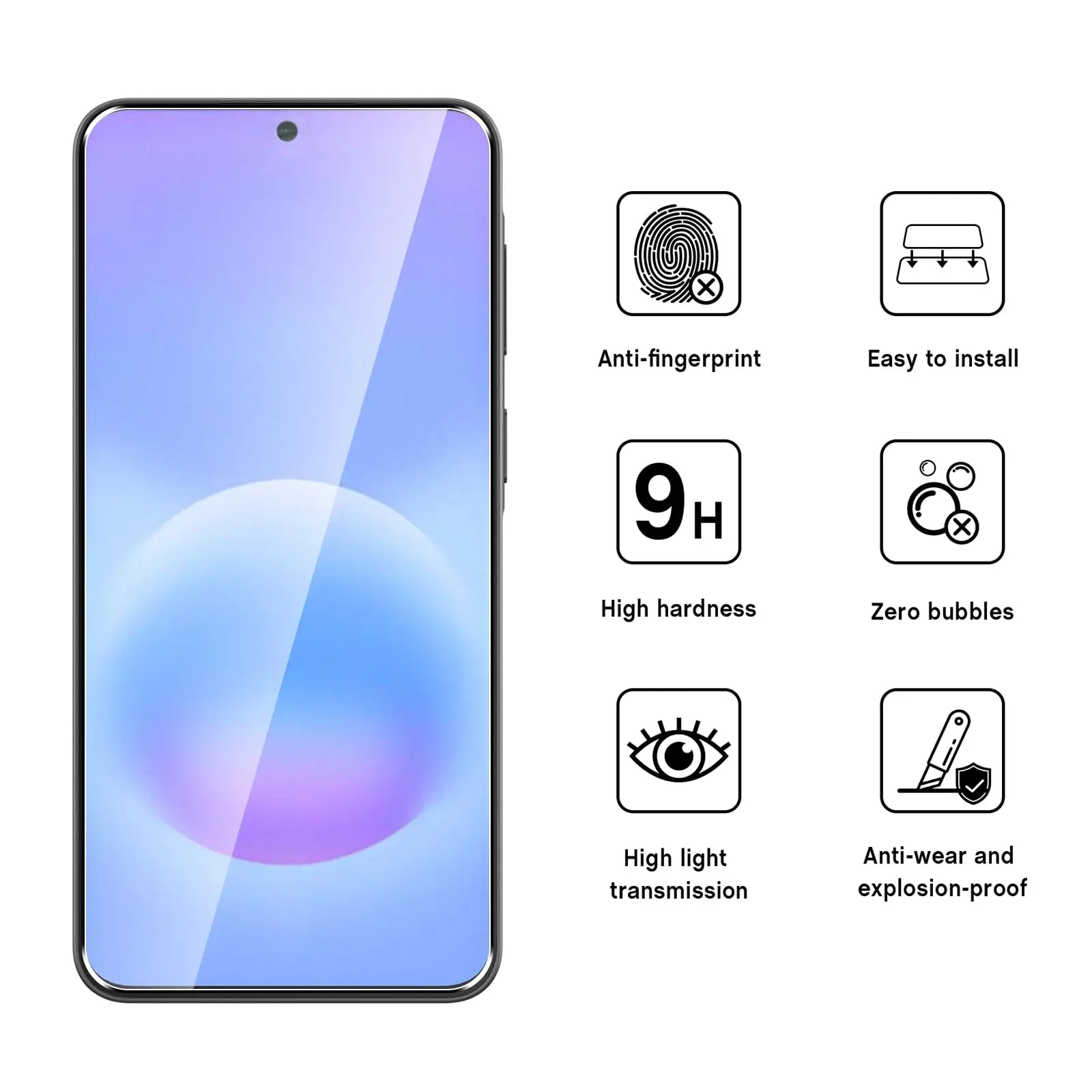 Displayschutzfolie für Samsung Galaxy A57 5G 6,7 Zoll, gehärtetes Glas, HD-Kristall-Mica, 9H, kratzfest, stoßfest, kompatibel mit Hüllen – Detail 7