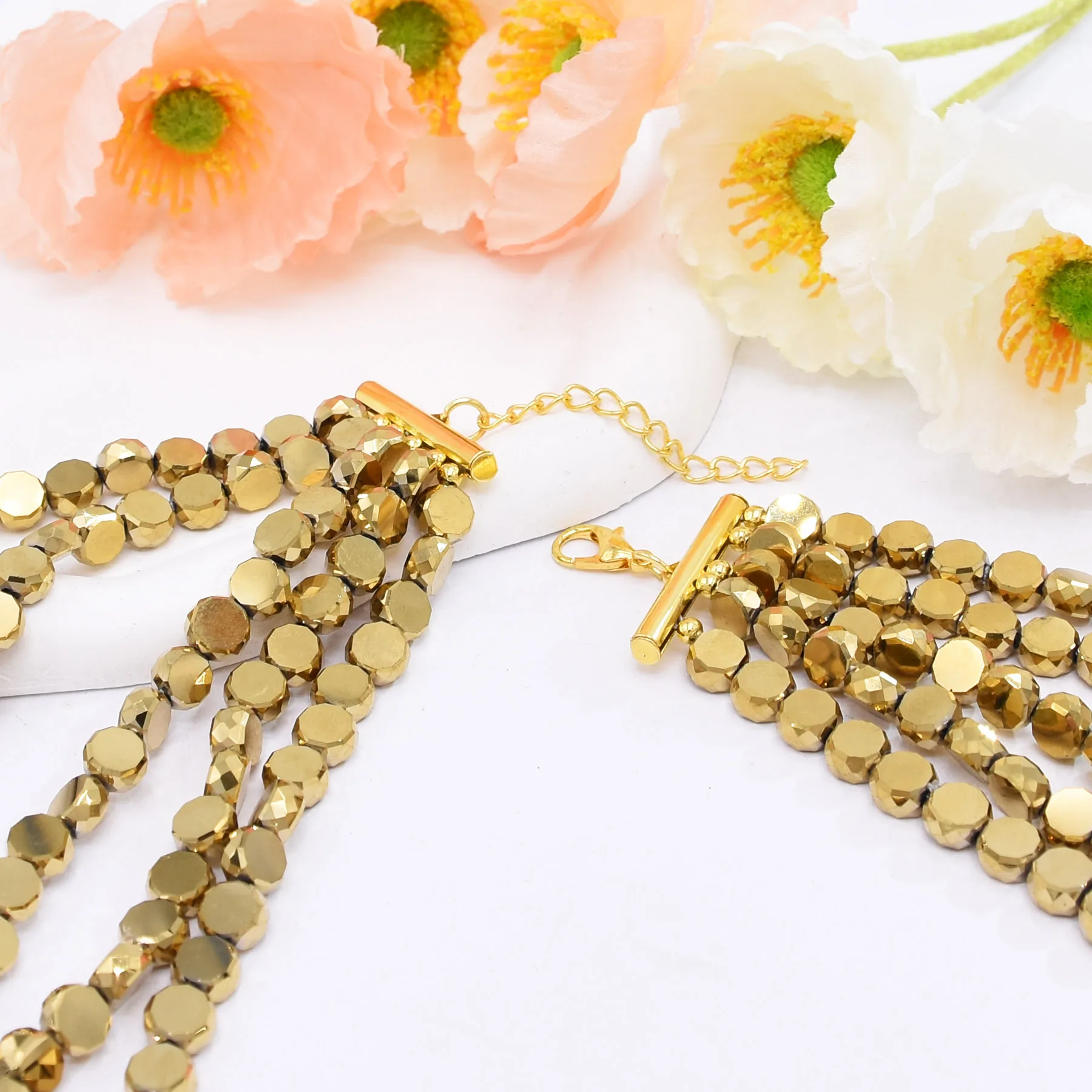 New Trending Multi Layer Golden Beads Bib Necklace for Women European American Exaggerated Hip-hop Necklace Jewelry Accessories