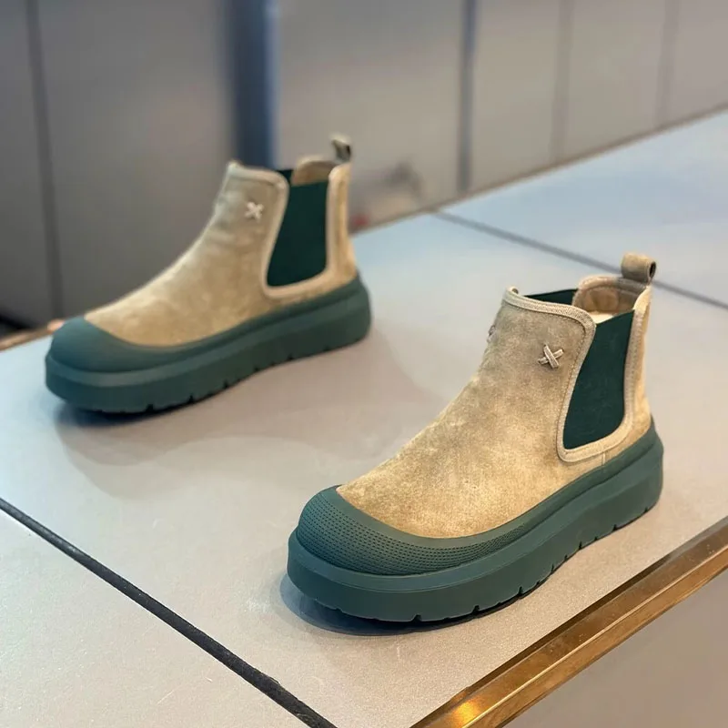 Winter Boot Chelsea Boots Men Vintage Suede Round Headed Cowhide Comfortable Fashion Designer Casual Shoes for Men Fashion High