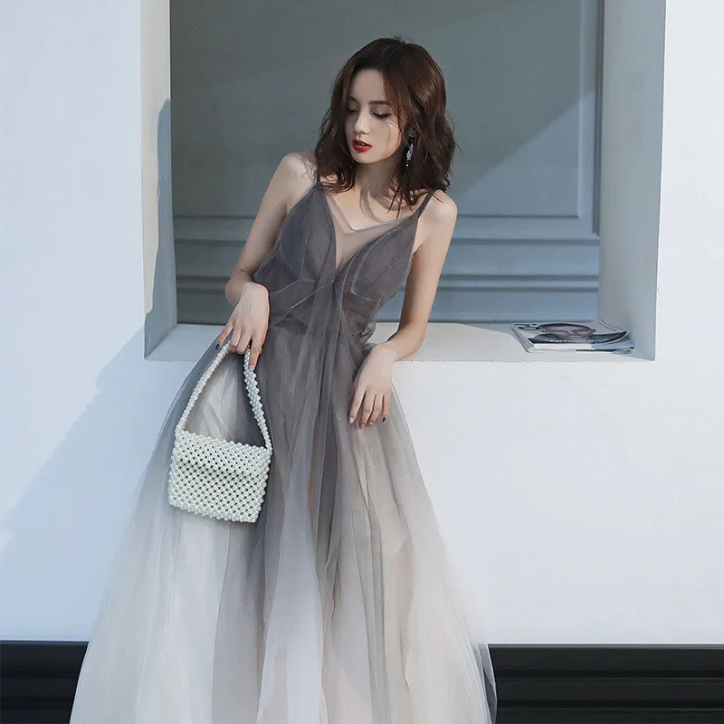 Evening Gown 2026 New Style Grey Gradient Strap Cocktail Party Elegant Chic Evening Dress Customized