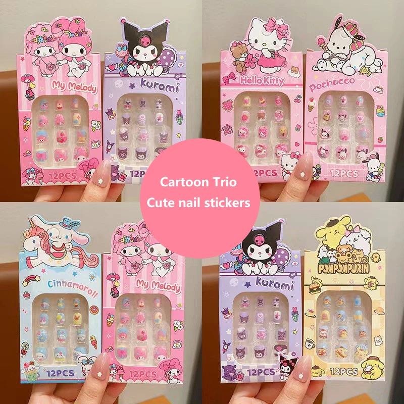 Sanrio Children's Nail Patch Cartoon Hello Kitty Kuromi Cute Nail Sticker Detachable Girl Nails Sweet Lovely Nail Stickers