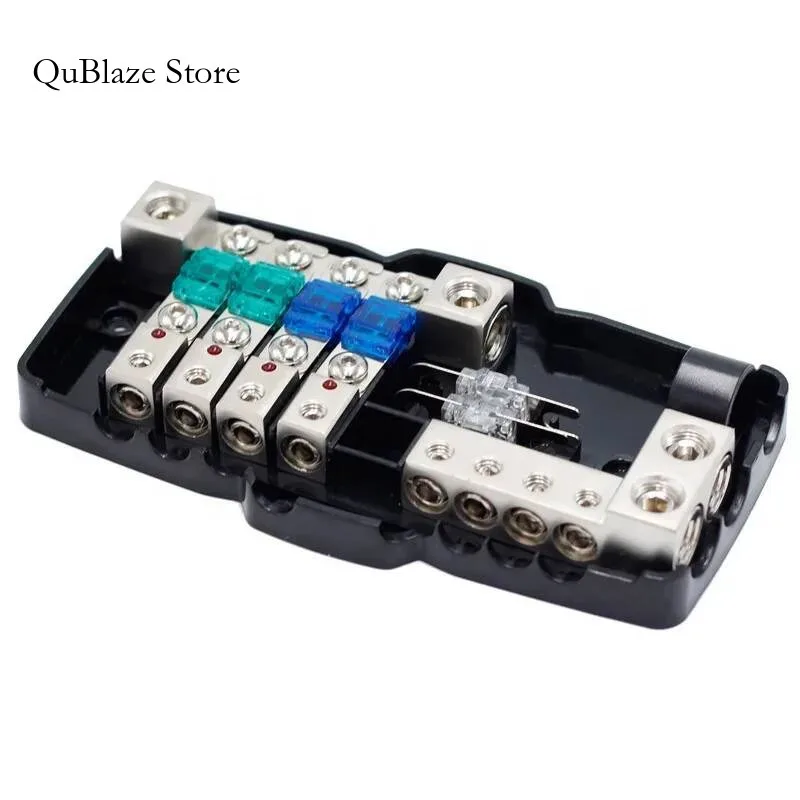 

0/4GA 4 Way Multi-Functional LED Car Audio Stereo ANL Holder With Ground Mini ANS Fuse Box Distribution Block 30A 60A 80A F