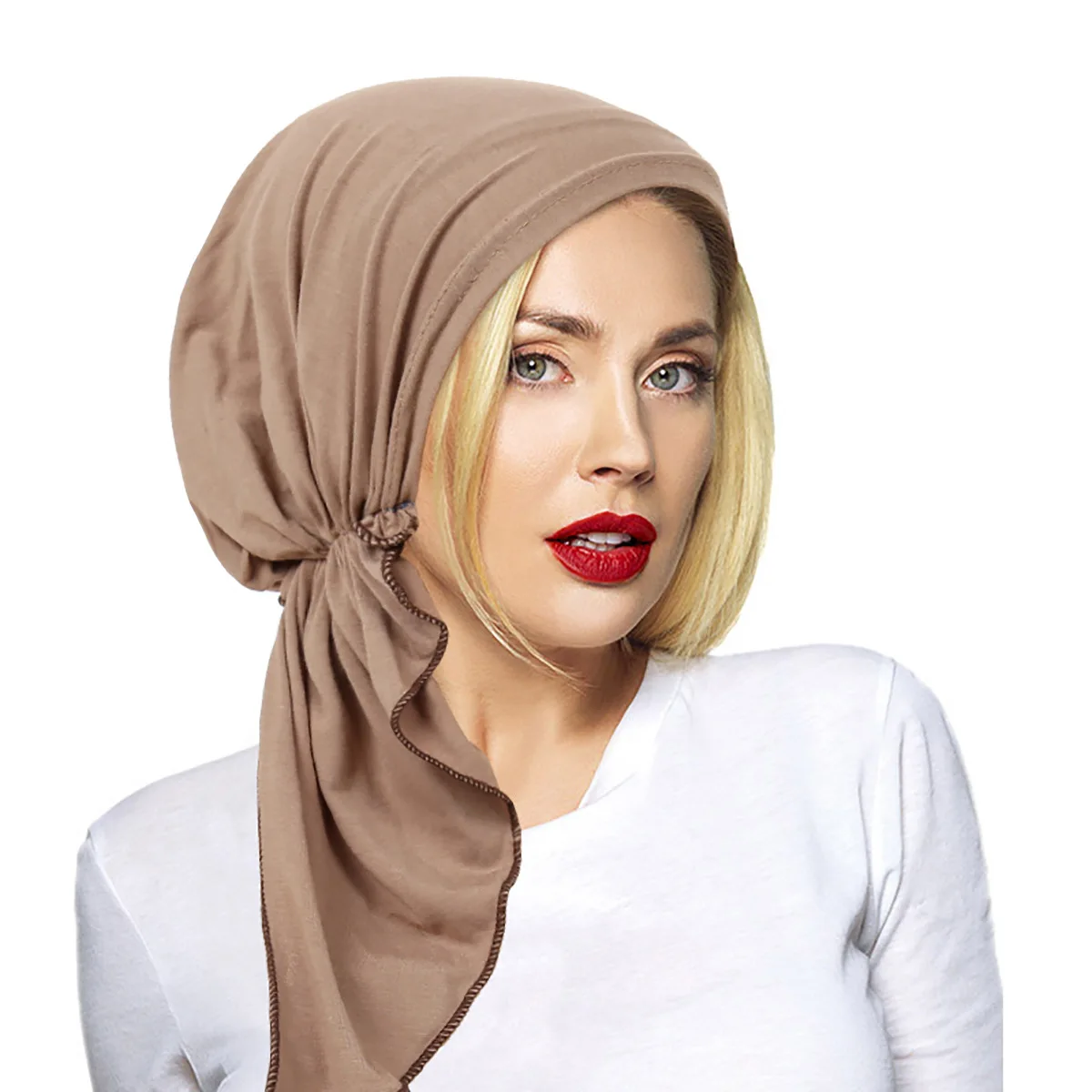 Turban Hijab Musulman Pré-Attaché pour Femme, Turban, Bandana de Sauna, Bonnet, Bonnet, Perte de Cheveux, Écharpe Ronde