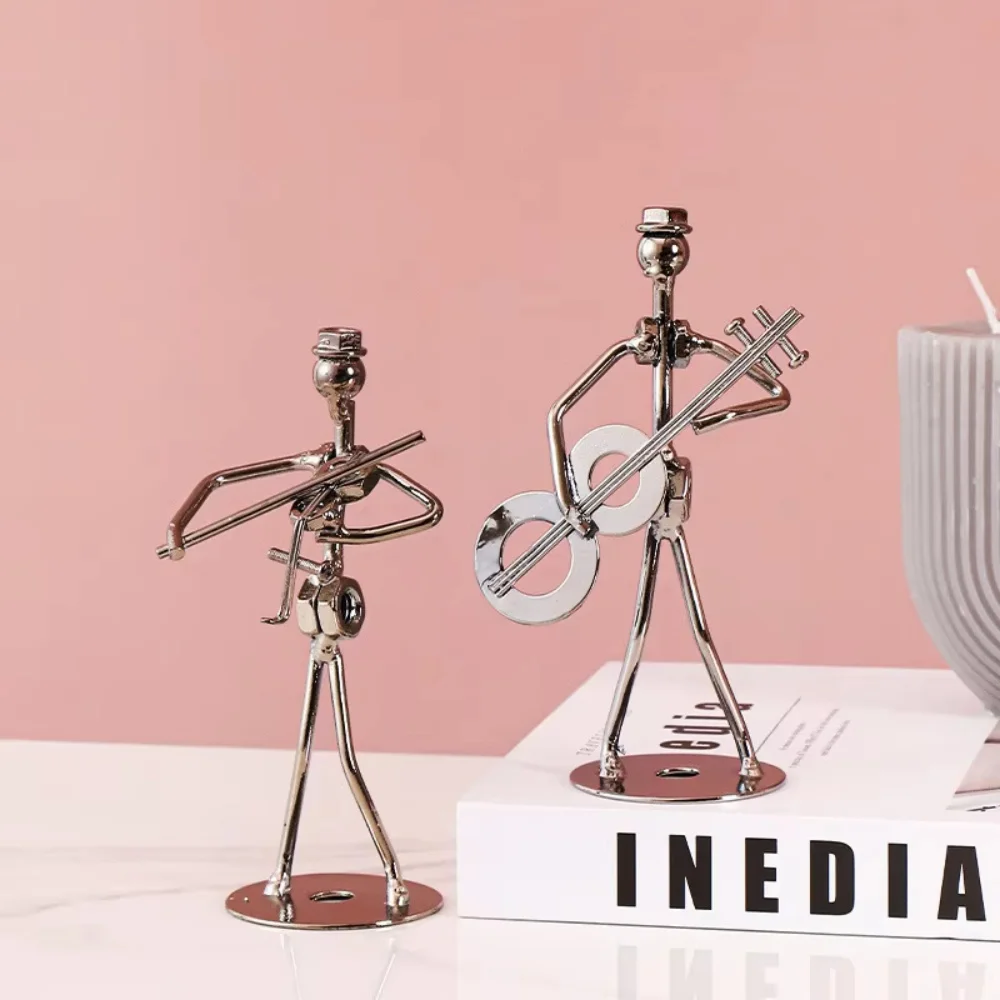 Retro Musician Music Instrument Ornament Violin Craft Guitar Player Statue Metal Guitar Desktop Decoration For Music Lovers Gift