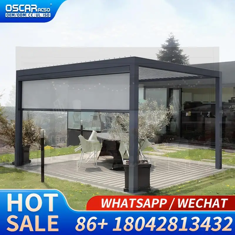 Adjustable Powder Coated Aluminum Frame  with Pressure Treated Wood Roof Optional Screen for Garden Patio Backyard Pergola