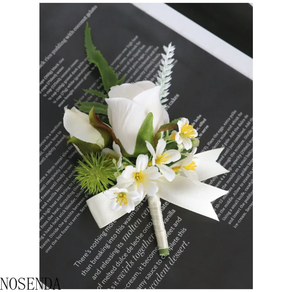 Мужская бутоньерка с большой головой цветка для жениха и листьев, бутоньерка для подружки невесты, свадебные аксессуары, свадебное украшение