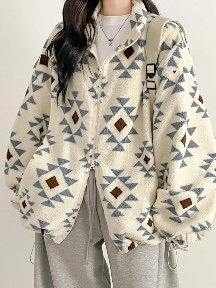 Herbst Winter Plaid Chic Jacke Mantel Frauen Koreanische Lose Cord Zipper Damen Jacken Mäntel Top Manteau Femme Hiver