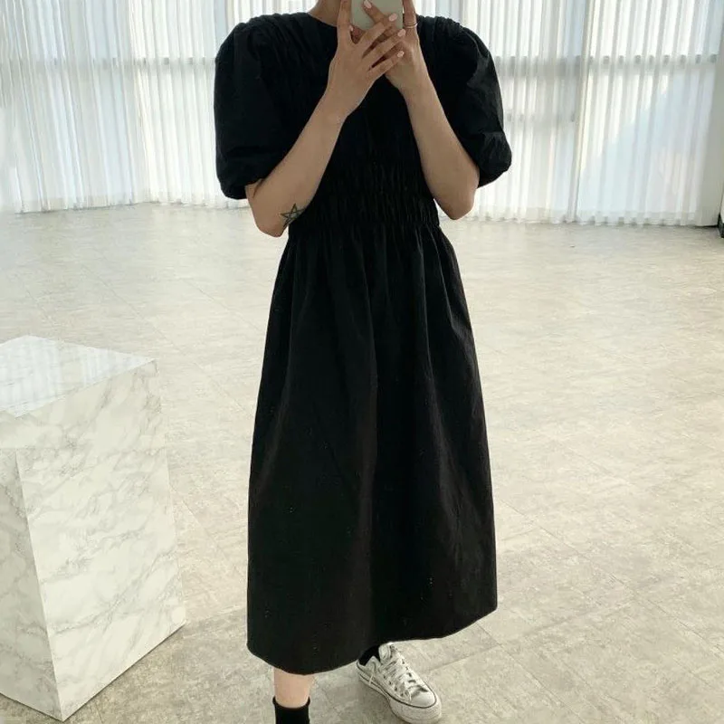 Korobov 2022 New Arrival Korean Chic O Neck Women Dress Vintage Elegant Summer Vestidos Sweet A-Line Puff Sleeve Female Dress