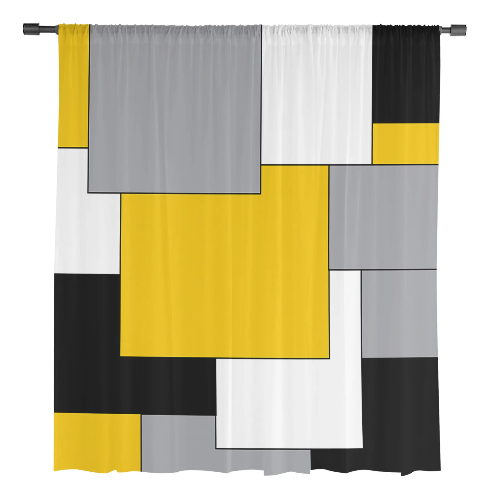 Yellow Grey Black Patchwork Abstract Art Medieval Style Tulle Curtains Living Room Kitchen Window Decoration Voile Sheer Curtain