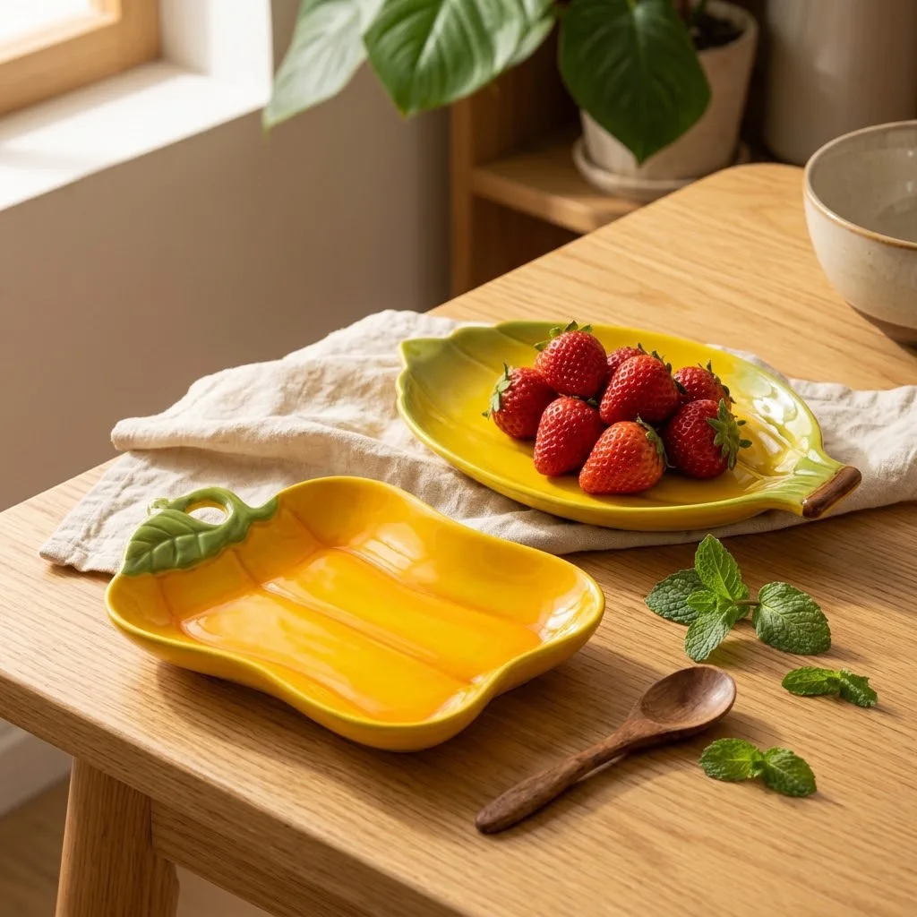 Creative Banana and Bell Pepper Ceramic Dining Plate Modern Fruit Plate Cartoon Children's Tableware Breakfast Salad Bread Plate