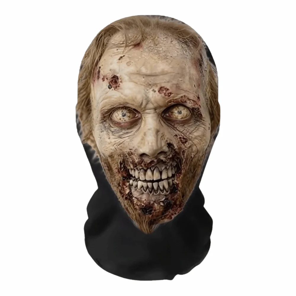 2D Flat Printed Full Face Mesh Headgear Washable Breathable Skull Zombie Mask Comfortable Flexible Halloween Cosplay Mask
