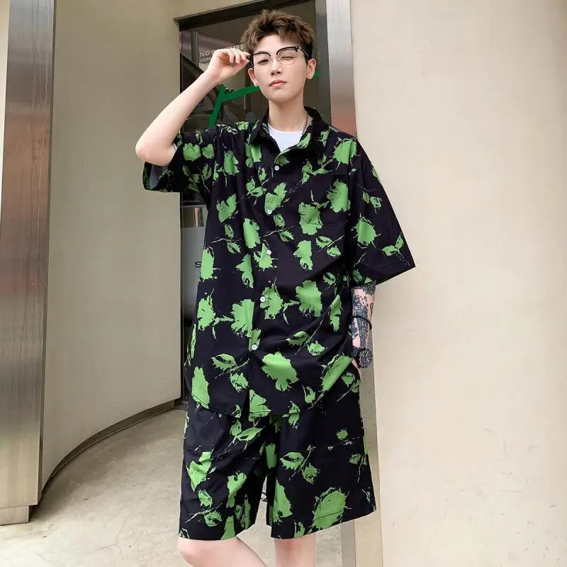 M-XXXXXL Men's Plus Size Short Sleeve Hawaiian Shirt & Shorts Beach Set Tropical Floral Print Summer Vacation Outfit Two Pieces