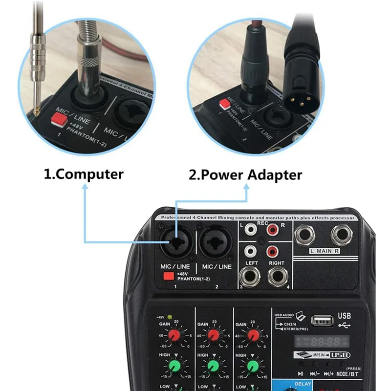 

TEYUN A4 4-Channel Small Microphone Digital Mixer DJ Live Broadcast KTV Microphone Recording Effector Mixer 20Hz-20KHz EU Plug