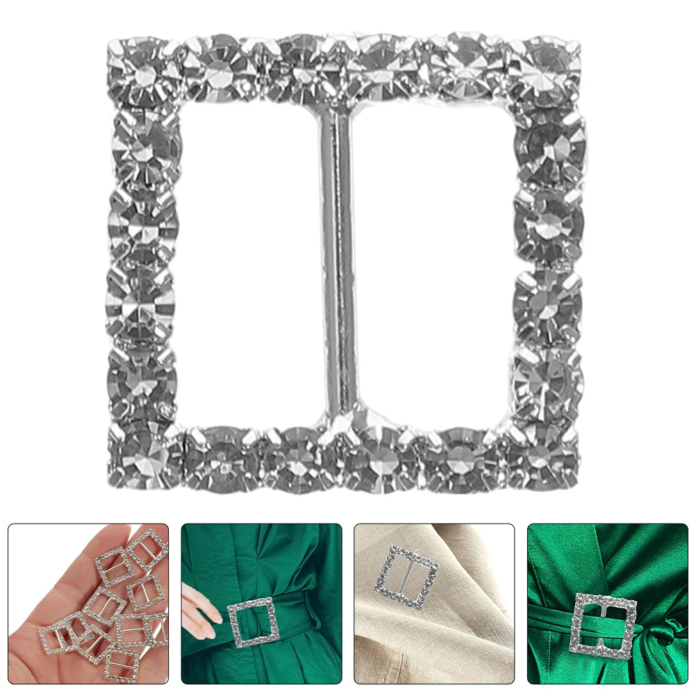

20pcs Rhinestone Square Buckles Delicate Clothing Rings Elegant Fasteners Multi-Function Shirt Knot Clips Women Scarf