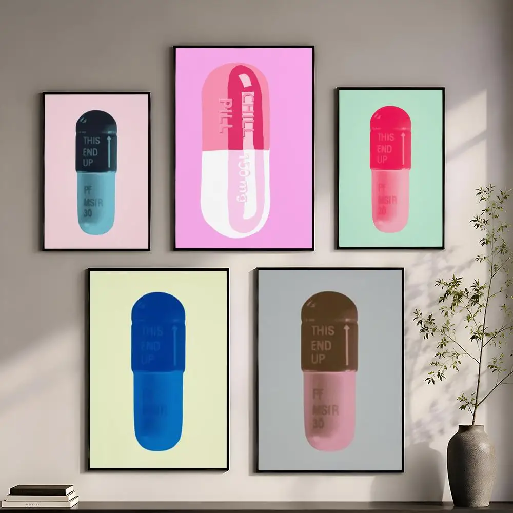 Color Pills Cartoon Poster Perfect Sticker Self Adhesive for Office Home Theater Wall Art Decor Fancy Gift