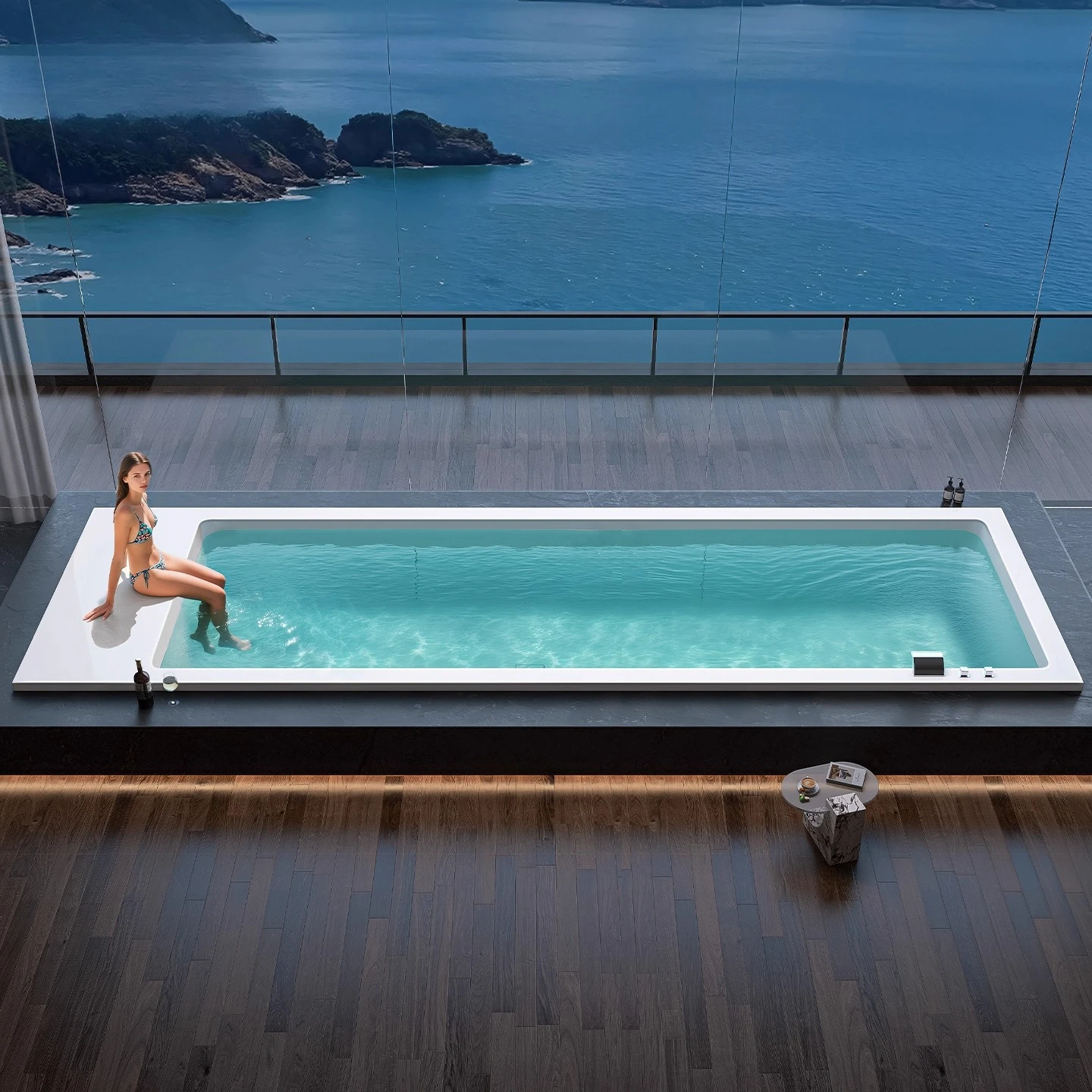Quadratische eingebettete Hotelvilla, große Familiensbadewanne mit flachem Boden, Paar, Acryl, 4,5 Meter Bad