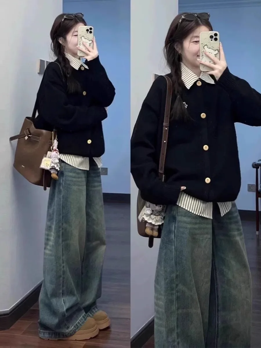 

Korean Sle Knitted Ne Sweater Coat Women's Outerwear Spring Autumn Winter Lazy College Sle Knit Open Cardigan