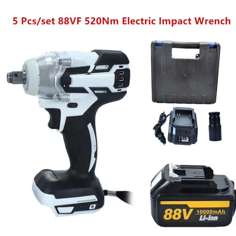 88VF 520Nm Electric Wrench Rechargeable Brushless Cordless Impact Driver 1/2 Socket Wrench Power Tool with 10000mAh Battery